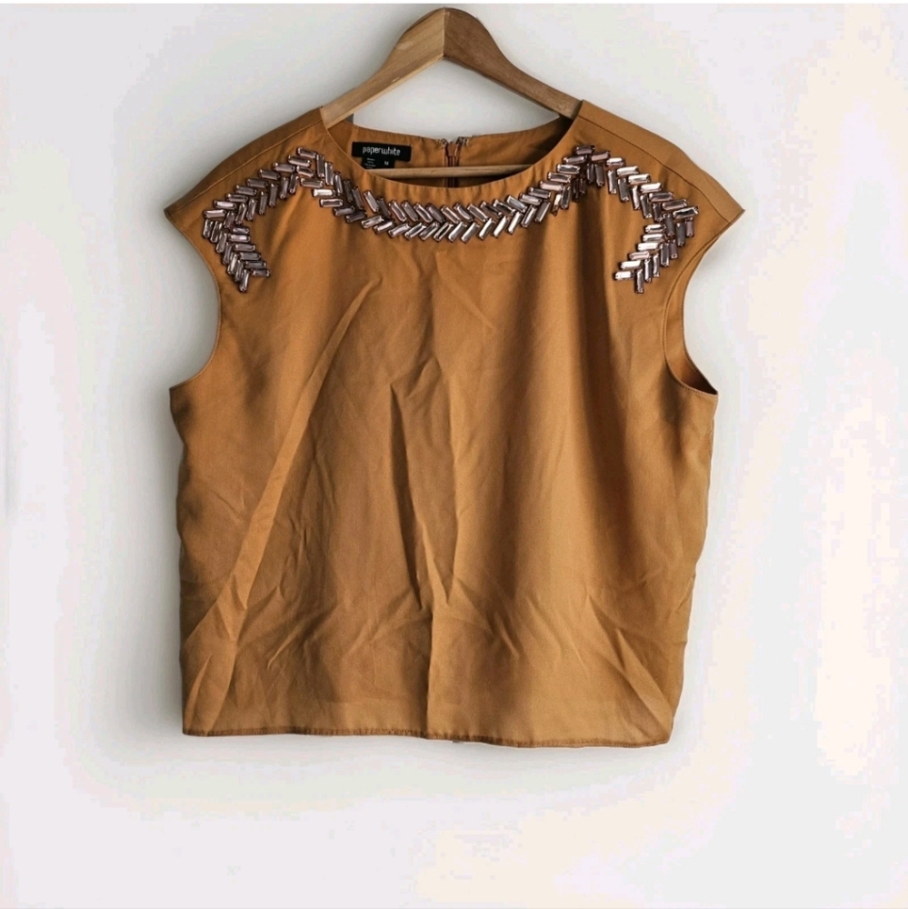 Women Rust Orange Brown Size 14 Blouse Sleeveless Top Rhinestone Embellishment